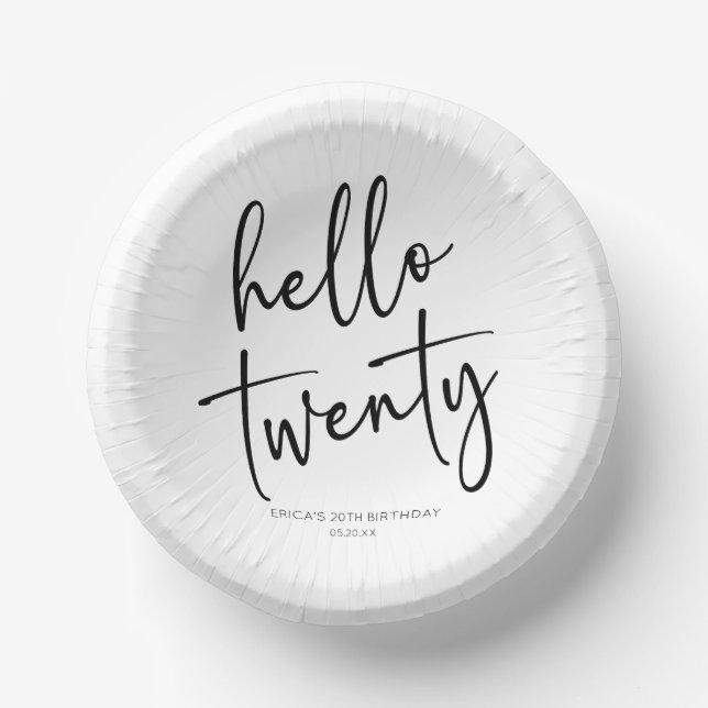 Hello Twenty Minimalist 20th Birthday Party Paper Plate (Front)