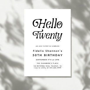 Hello Twenty Modern Retro 20th Birthday Invitation