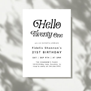 Hello Twenty Modern Retro 21st Birthday  Invitation