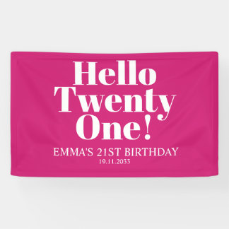 Hello Twenty One Hot Pink 21st Birthday Party   Banner