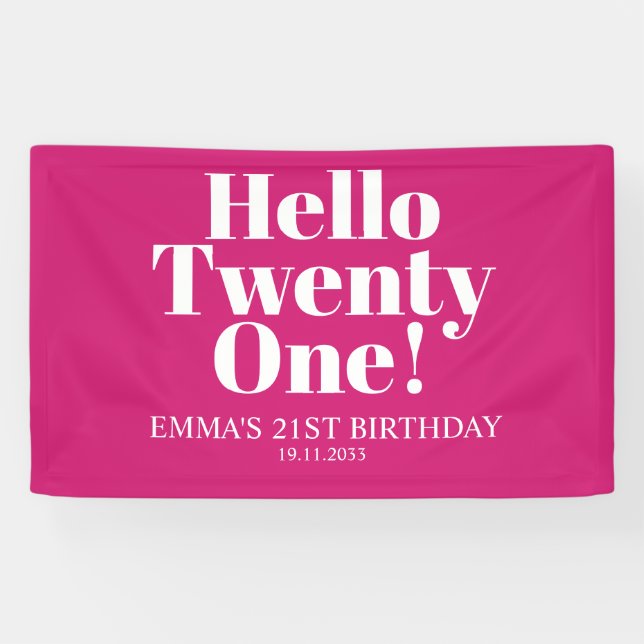 Hello Twenty One Hot Pink 21st Birthday Party   Banner (Horizontal)