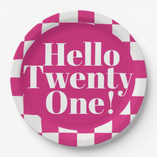 Hello Twenty One Hot Pink 21st Birthday Party Paper Plate