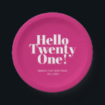 Hello Twenty One Hot Pink 21st Birthday Party Paper Plate<br><div class="desc">Hello Twenty One Hot Pink 21st Birthday Party Paper Plates... Say Hello to Twenty One in a sassy style! Be the hottest topic of the town with our fabulous Hot Pink 21st Birthday Party Paper Plates... Capture the excitement and celebration of a milestone birthday with this hot pink Hello Twenty...</div>