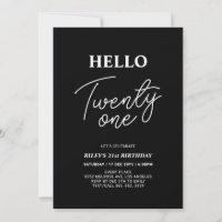 Hello Twenty one Modern Black 21st Birthday Party