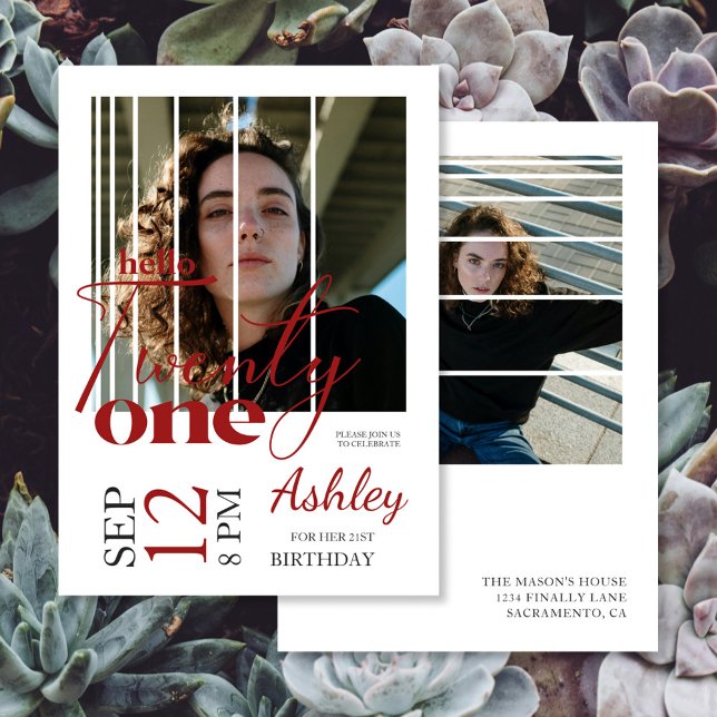 Hello Twenty One Modern Image 21st Birthday Invitation (Creator Uploaded)
