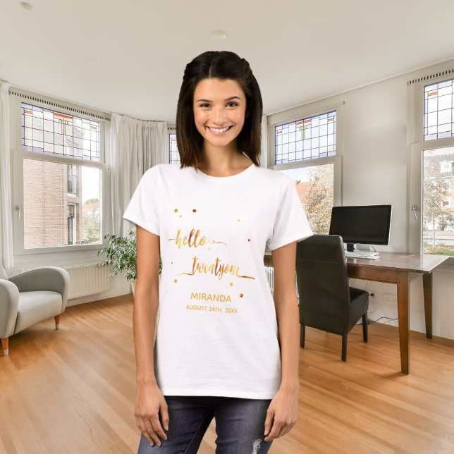 Hello twentyone 21st birthday typography name date T-Shirt (Creator Uploaded)