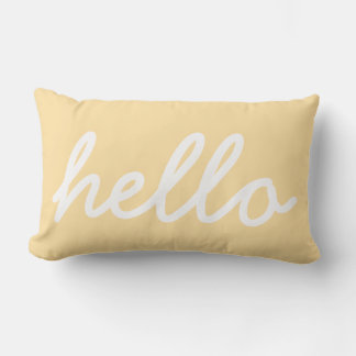 Hello Typography Beige Lumbar Pillow