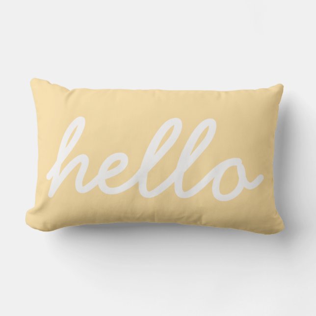 Hello Typography Beige Lumbar Pillow (Front)