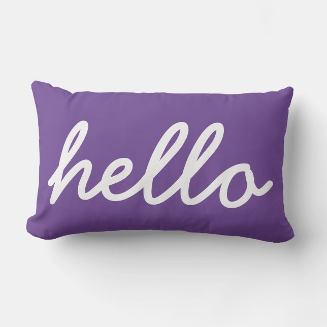 Hello Typography Purple Lumbar Pillow (Front)