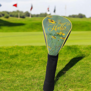Hello Typography Yellow Wildflower Photograph Golf Head Cover
