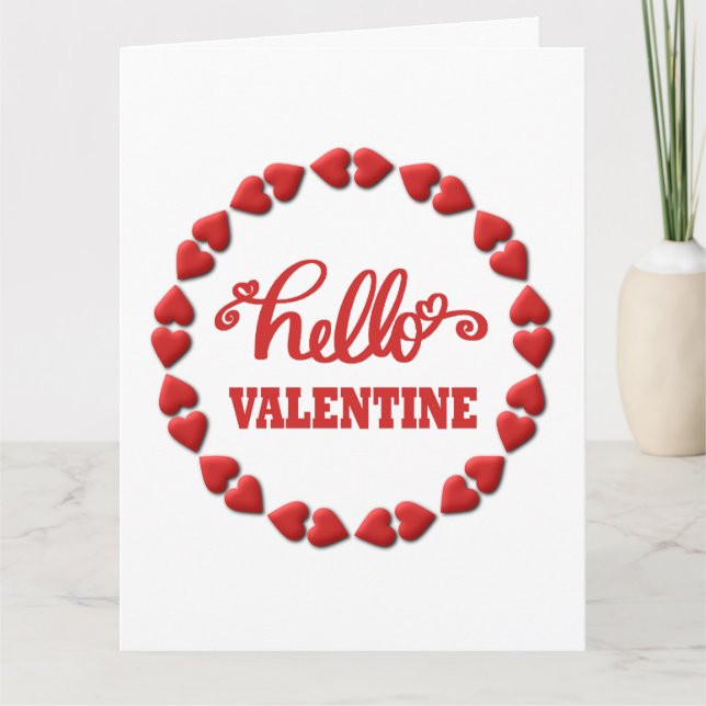 Hello Valentine 2026 Happy Valentines red heart Card (Front)