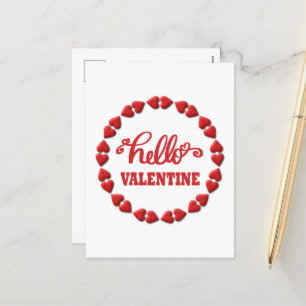Hello Valentine - Calligraphy phrase for Valentine Holiday Postcard