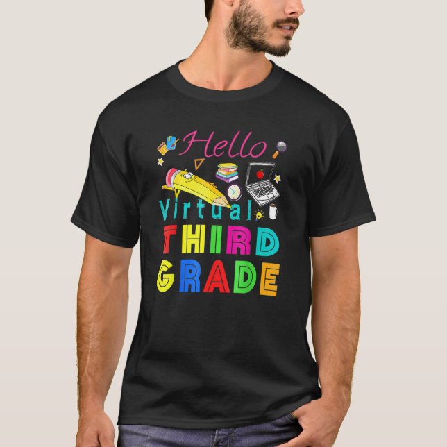 Hello Virtual 3rd Grade Back To School Online Teac T-Shirt (Front)