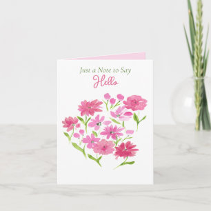 Hello Watercolor Pink Roses Note Card