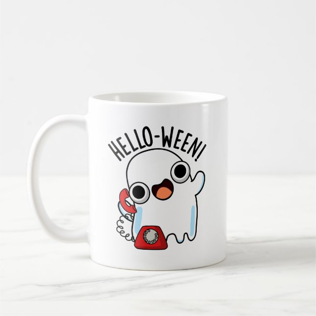 Hello-ween Funny Ghost Pun  Coffee Mug (Left)