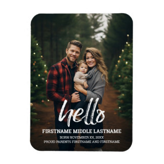 Hello Whimsical Baby Photo Announcement Magnet