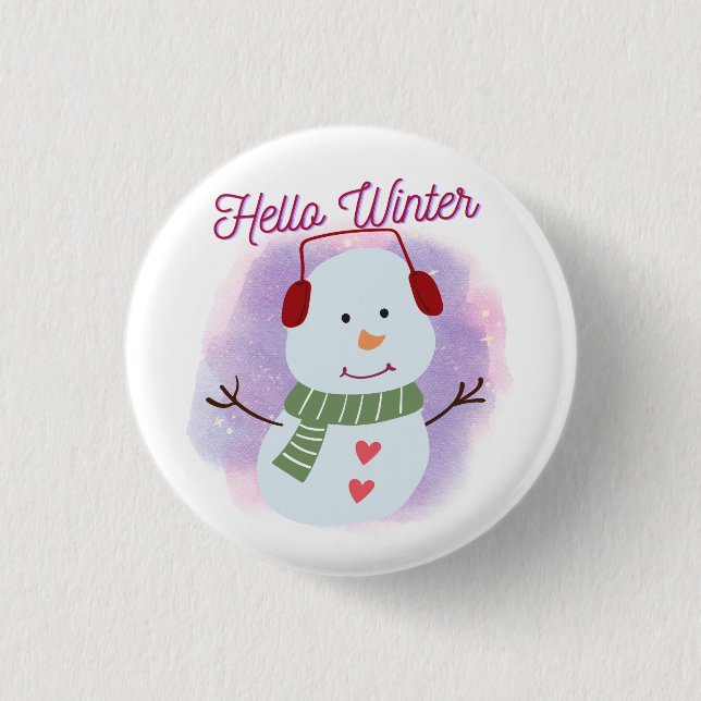 hello winter 1 inch round button (Front)