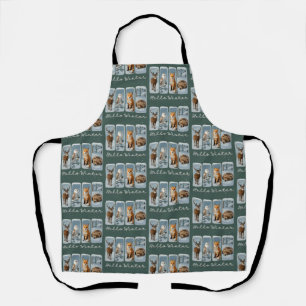 Hello Winter Animals Deer Owl Fox Bear Cozy Season Apron