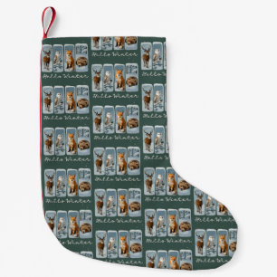 Hello Winter Animals Deer Owl Fox Bear Cozy Season Small Christmas Stocking