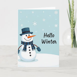 Hello Winter Card Cute Snowman Top Hat