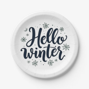 Hello Winter Christmas Snowflake Winter Season  Paper Plate