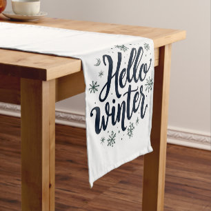 Hello Winter Christmas Snowflake Winter Season Short Table Runner