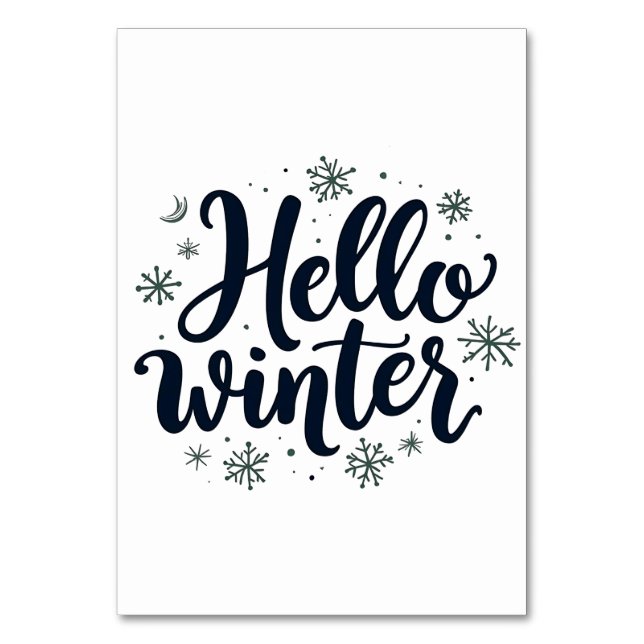 Hello Winter Christmas Snowflake Winter Season  Table Number (Front)