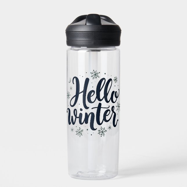 Hello Winter Christmas Snowflake Winter Season  Water Bottle (Front)