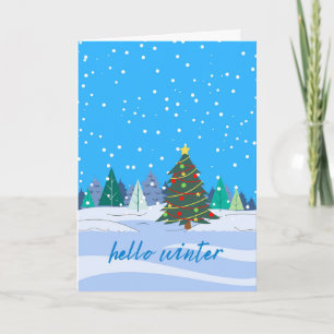 Hello Winter Christmas Tree in Snow Card