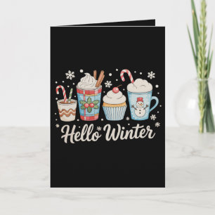 Hello Winter Cozy Coffee Snowman Christmas Xmas Card