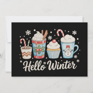 Hello Winter Cozy Coffee Snowman Christmas Xmas Holiday Card