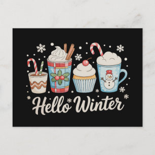 Hello Winter Cozy Coffee Snowman Christmas Xmas Holiday Postcard
