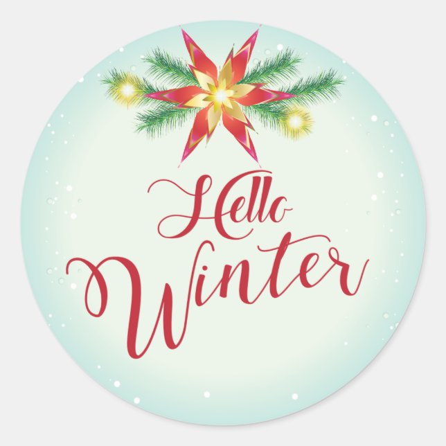 Hello Winter Holiday Christmas & New Year Classic Round Sticker (Front)