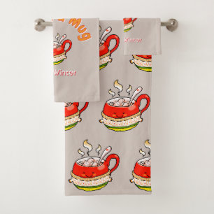 Hello Winter Hug in a Mug Cozy Kawaii Illustration Bath Towel Set
