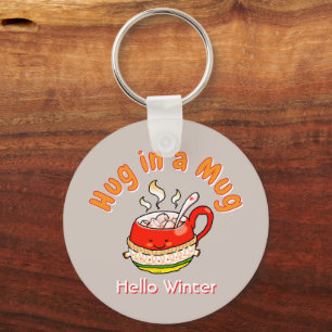 Hello Winter Hug in a Mug Cozy Kawaii Illustration Keychain
