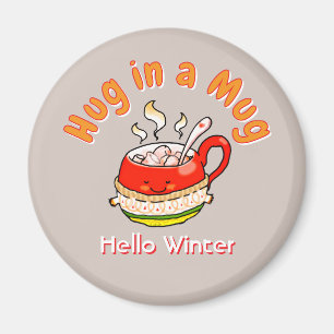 Hello Winter Hug in a Mug Cozy Kawaii Illustration Magnet