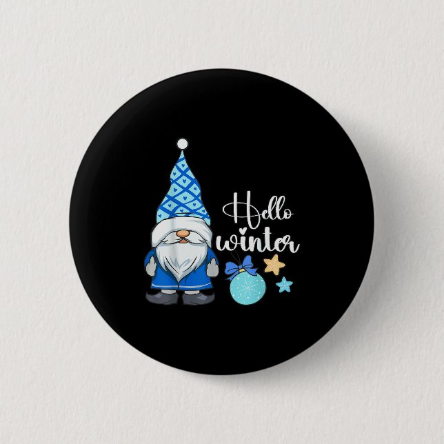 Hello Winter, Nordic Christmas Gnome  2 Inch Round Button (Front)