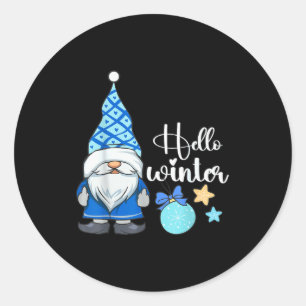 Hello Winter, Nordic Christmas Gnome Classic Round Sticker