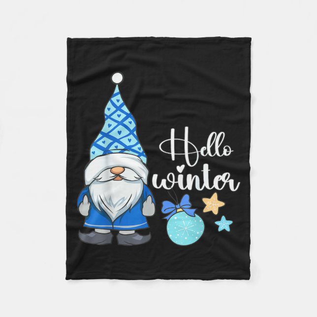 Hello Winter, Nordic Christmas Gnome  Fleece Blanket (Front)