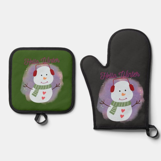 hello winter oven mitt & pot holder set (Front)