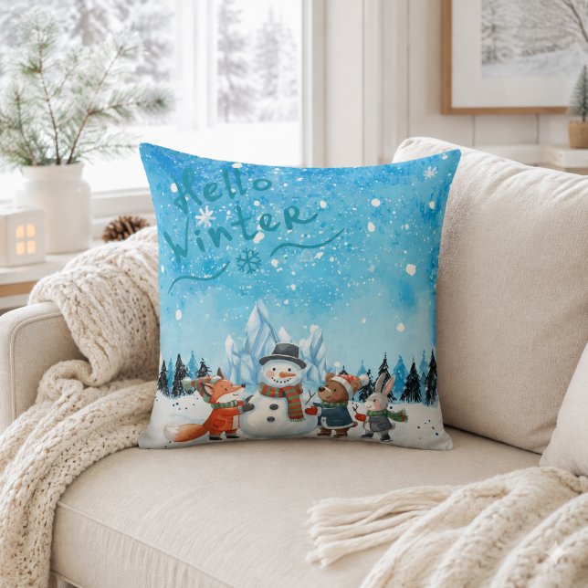 Hello Winter Personalized Throw Pillow (Creator Uploaded)