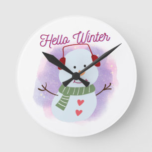 hello winter round clock