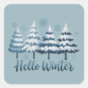 Hello Winter Season Vibes Trees Snowflakes Xmas Square Sticker