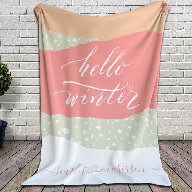 Hello Winter Stylish Abstract Retro Design Sherpa Blanket (Creator Uploaded)