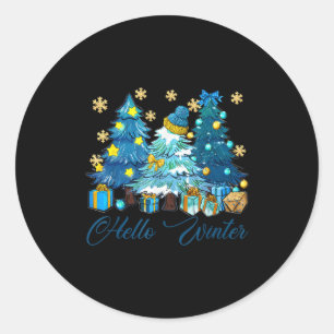 Hello Winter Sweet Cozy Coffee Lovers Snowman Chri Classic Round Sticker