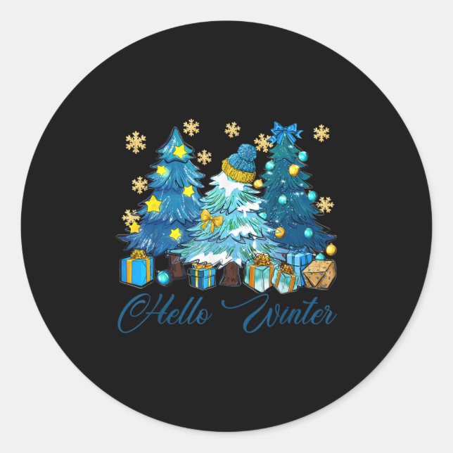 Hello Winter Sweet Cozy Coffee Lovers Snowman Chri Classic Round Sticker (Front)
