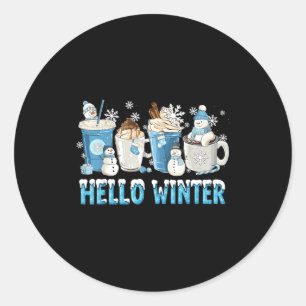 Hello Winter Sweet Cozy Coffee Lovers Snowman Chri Classic Round Sticker