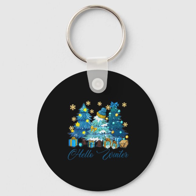 Hello Winter Sweet Cozy Coffee Lovers Snowman Chri Keychain (Front)