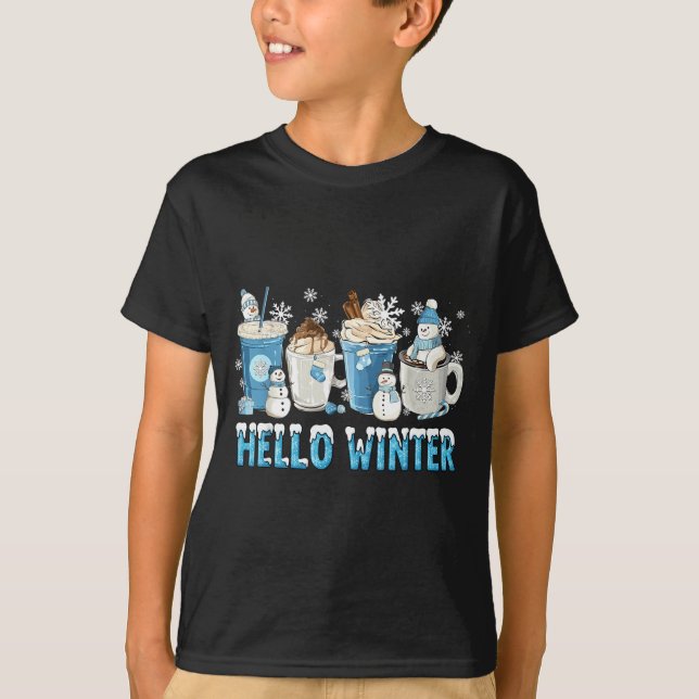 Hello Winter Sweet Cozy Coffee Lovers Snowman Chri T-Shirt (Front)
