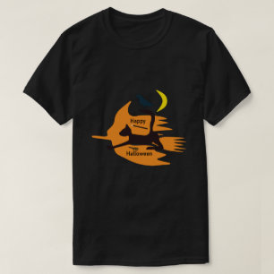 Hello Witch - Orange-Black Happy Halloween Image. T-Shirt